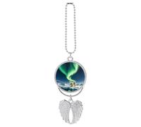 Northern Lights Polar Bear Car Hanging Ornament Rear View Mirror Pendant Lucky Presents Hanging Ornament Funny Car Pendant for Office Auto Home Decoration Silver-style