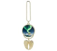 Northern Lights Polar Bear Car Hanging Ornament Rear View Mirror Pendant Lucky Presents Hanging Ornament Funny Car Pendant for Office Auto Home Decoration Golden-style