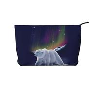 Northern Lights Polar Bear Corduroy Makeup Bag Travel Organizer Bag Cosmetic Bag Large Wide-Open Pouch