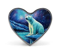 Northern Lights Polar Bear Funny Lapel Pins Heart Button Brooch Badge Pin Hat Clothes Bag Jewelry for Men Women