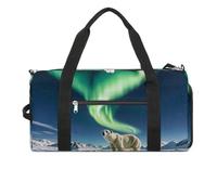 Northern Lights Polar Bear Gym Bag for Men Women, Waterproof Gym Tote Bags, Large Duffel Bag for Travel Workout