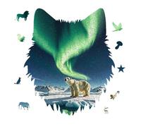 Northern Lights Polar Bear Jigsaw Puzzle 175PCS Wolf Head Design Puzzle Wooden Jigsaw Puzzles for Adults Families