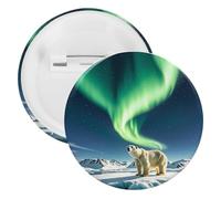 Northern Lights Polar Bear Lapel Pins Round Metal Brooch Badge Cute Tie Tack Pin for Hats, Clothing, Bags Unique Fashion Accessories Gift for Men & Women, white, 1PCS
