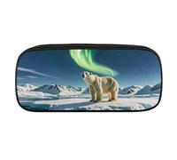 Northern Lights Polar Bear Pencil Case Waterproof Leather Pencil Pouch Multi-purpose Aesthetic Makeup Bag Cute Pen Bag Large Cosmetic Bag for Office Stationery, Travel
