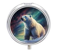 Northern Lights Polar Bear Pill Box Cute Medicine Organizer Travel Pillbox Waterproof Portable Pill Container Holder to Hold Vitamins Medication Fish Oil and Supplements