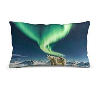 Northern Lights Polar Bear Pillow Cover Double-Sided Soft Pillowcase 8"x12", Decorative Throw Pillow Case for Sofa Bed Car Outdoor