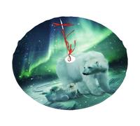 Northern Lights Polar Bear Print Christmas Tree Skirt For Christmas, New Year Halloween Celebrations