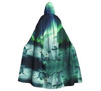 Northern Lights Polar Bear Print Hooded Cloak For Halloween Christmas Cosplay Costume Masquerade