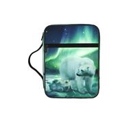 Northern Lights Polar Bear Print Large Bible Cover Case for Women,Bible Bag Bible Storage Bags with Zipper Pocket and Handle