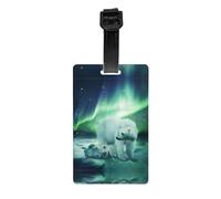 Northern Lights Polar Bear Print Luggage Tag with Full Back Privacy Cover - ID Label for Suitcases, Handbags, and Backpacks
