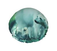 Northern Lights Polar Bear Print Shower Cap for Women & Men - Reusable, Double Layer, Breathable, Hair Bath Cap One Size