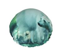 Northern Lights Polar Bear Print Shower Cap, Lined Shower Cap For Women Reusable, Double Layer Waterproof Bath Cap
