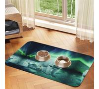 Northern Lights Polar Bear Printed Pet Bowl Mats, Non-Slip And Tasteless Dog And Cat Feeding Mats