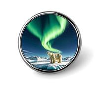 Northern Lights Polar Bear Round Badge Cute Enamel Lapel Pin Brooches Button Pin Personalized Clothing Decoration Unisex Badge Holder Hats Bags Shirts Decor