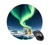 Northern Lights Polar Bear Round Mouse Pad Smooth Glide Gaming Mousepad Extra Density Portable Comfortable Mouse Mat for Desk, Home, Office 7.8x7.8 Inches