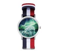 Northern Lights Polar Bear Sport Watch for Men Women Nylon Strap Wrist Watch Analog Quartz Watch