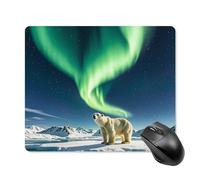 Northern Lights Polar Bear Square Mouse Pad Portable Computer Mousepad with Non-Slip Rubber Base 18 * 22cm Ultra-Thin Gaming Mouse Mat for Computer Laptop Office Desk Accessories