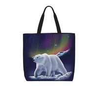 Northern Lights Polar Bear Tote Bags Cute One-Shoulder Multi Purpose Tote Storage Bag