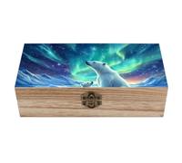 Northern Lights Polar Bear Wooden Keepsake Box Decorative Storage Box
