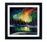 Northern Lights Post-Impressionism Framed Print | 18x18 Inch Black Framed Wall Art | Ready to Hang | Impressionist Landscape Picture | Living Room Bedroom Lounge Office