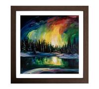 Northern Lights Post-Impressionism Framed Print | 18x18 Inch Walnut Framed Wall Art | Ready to Hang | Impressionist Landscape Picture | Living Room Bedroom Lounge Office
