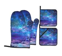 Northern Lights Print 4-Piece Kitchen Baking Set Resistant Oven Mitts And Home Baking Tool Kit