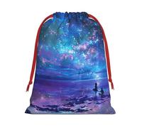 Northern Lights Print Christmas Drawstring Gift Bags, Xmas Holiday Fabric Gift Wrapping Bag For Party, Size-L