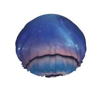 (Northern Lights) Print Double Layer Waterproof Shower Cap for Long Hair - Reusable Bath Hair Protection with Elastic Band for Women Travel.