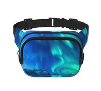Northern Lights Print Fashion Waist Packs Square Layer Waist Bag Black Belt Bag with Adjustable Strap, Black, One Size