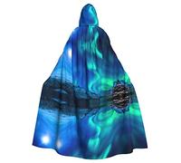 Northern Lights Print Hooded Cloak For Halloween Christmas Cosplay Costume Masquerade