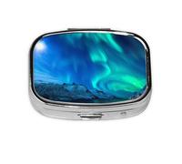 Northern Lights Print Square Metal Pill Box Decorative Pill Case - Carry Your Meds in Style (Rectangular)
