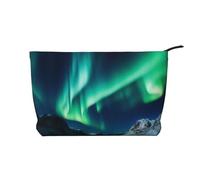 Northern Lights Printed Corduroy Makeup Bag for Women Cute Make up Bag Travel Cosmetic Bag with Wristlet