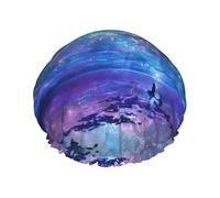 Northern Lights Printed Hair Wrap, Double Layer Shower Cap For Women, Reusable Hair Protector For Bathing