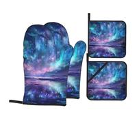 Northern Lights Printed Oven Gloves Potholders Set 4 PCS Heat-Resistant Oven Mitts & Hot Pads for Cooking Baking Grilling BBQ Gift