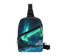 Northern Lights Printed Sling Bag Gym Bags for Men Women, Foldable Sports Shoulder Chest Bag for Running Hiking Cycling Travel Work