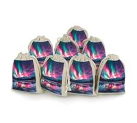Northern Lights Red Blue Green Reusable Drawstring Bags 8 Pcs Jewellery Favour Pouch Christmas Halloween Candy