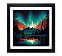 Northern Lights Retro Art Framed Wall Art Print, Ready to Hang Picture for Living Room Bedroom Home Office, Black 18 x 18 Inch (45 x 45 cm)