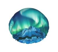 Northern Lights Shower Caps for Women Reusable Waterproof Shower Bonnet Large Elastic Bath Caps Double Layers Bathing Hair Caps Designed for all Hair Lengths with PEVA Lining
