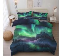Northern Lights Single Duvet Cover Set - 2 Pcs Aurora Snow Mountain Forest Fantasy Landscape Bedding Set Reversible Soft Microfibre Quilt Covers & 1 Pillowcase with Zipper Closure GS*11