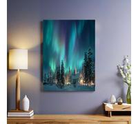 Northern Lights Snow Scene Canvas Wall Art Green Framed 3D Print Picture 40 x 30 cm Poster for Bedroom Office Bathroom Kitchen Hotel Wall Decor
