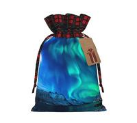 Northern Lights Sturdy Tote With Drawstring Perfect For Gifts, Travel, With Kraft Gift Tags Plaid Bag