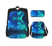 Northern Lights Stylish Travel Backpack, Lunch Box, Pencil Case Set, Cute Water Resistant Durable Lightweight Black, One Size, Black, One Size