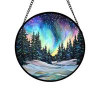 Northern Lights Suncatcher, Stained Acrylic Sun Catchers, Aurora Landscape Lover Gift, Hanging Round Window Decorations for Indoor Outdoor for Mum