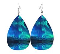 Northern Lights Teardrop Earrings for Women, Double-Side Printed Drop Leather Earring, Lightweight Dangle Earrings