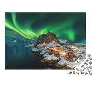 Northern Lights Village 1000 Piece Jigsaw Puzzle Mountain Village Art - Brainteasing Challenge for Adults52x38cm/1000pcs