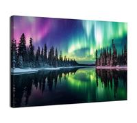Northern Lights Wall Art Aurora Borealis Wall Pictures Winter Forest Lake Reflection Canvas Prints Nordic Scandi Nature Landscape Wall Decor for Living Room Bedroom Office Home Decoration 30x40cm