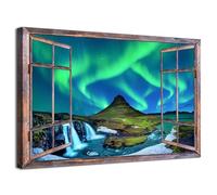 Northern Lights Wall Art Green Aurora Borealis Canvas Prints Pictures Nature Night Sky Landscape Painting Poster for Living Room Bedroom Farmhouse Window Frames Artwork Home Decoration 30x40cm