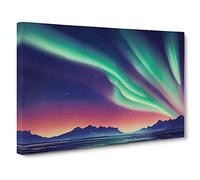 Northern Lights Watercolour Vol.2 Canvas Print | Gallery Wrapped 30mm Frame Wall Art | 30x20 inches | Ready to Hang | Contemporary Picture | Living Room Bedroom Lounge Office