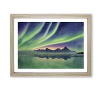 Northern Lights Watercolour Vol.5 Framed Print | A3 Oak Framed Wall Art | Ready to Hang | Modern Landscape Picture | Living Room Bedroom Lounge Office