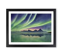Northern Lights Watercolour Vol.5 Framed Print | A4 Black Framed Wall Art | Ready to Hang | Modern Landscape Picture | Living Room Bedroom Lounge Office